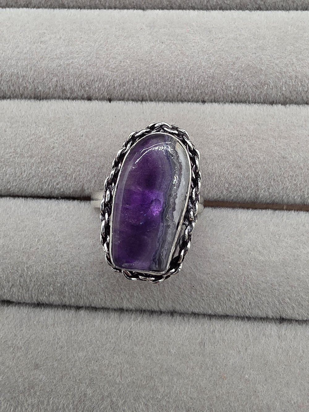 Silver Plated Purple Amethyst Statement Ring Size 6